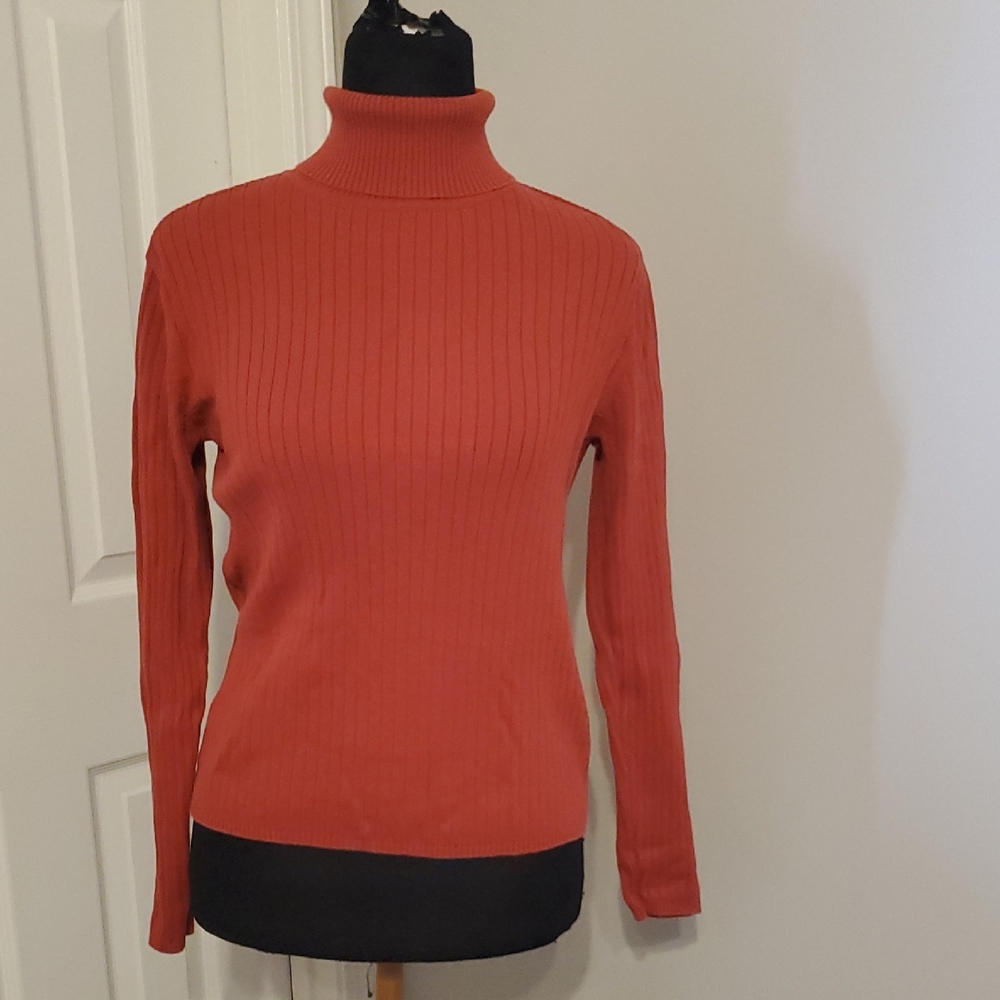 Talbots Women's Ribbed Turtleneck Sweater - Orange